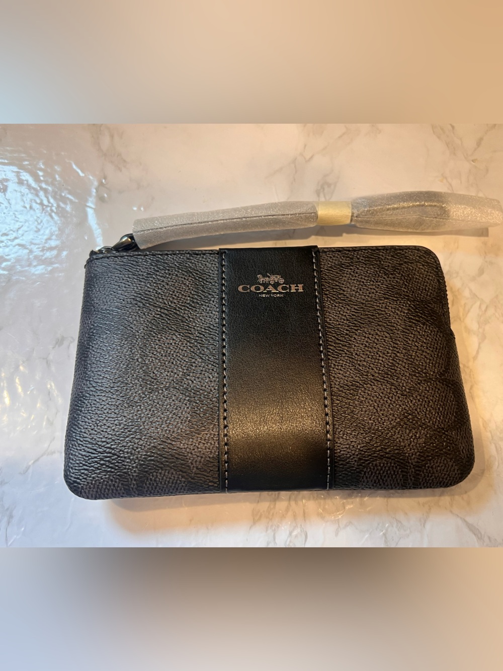 Coach Black Leather and Signature Canvas Wrist Pouch